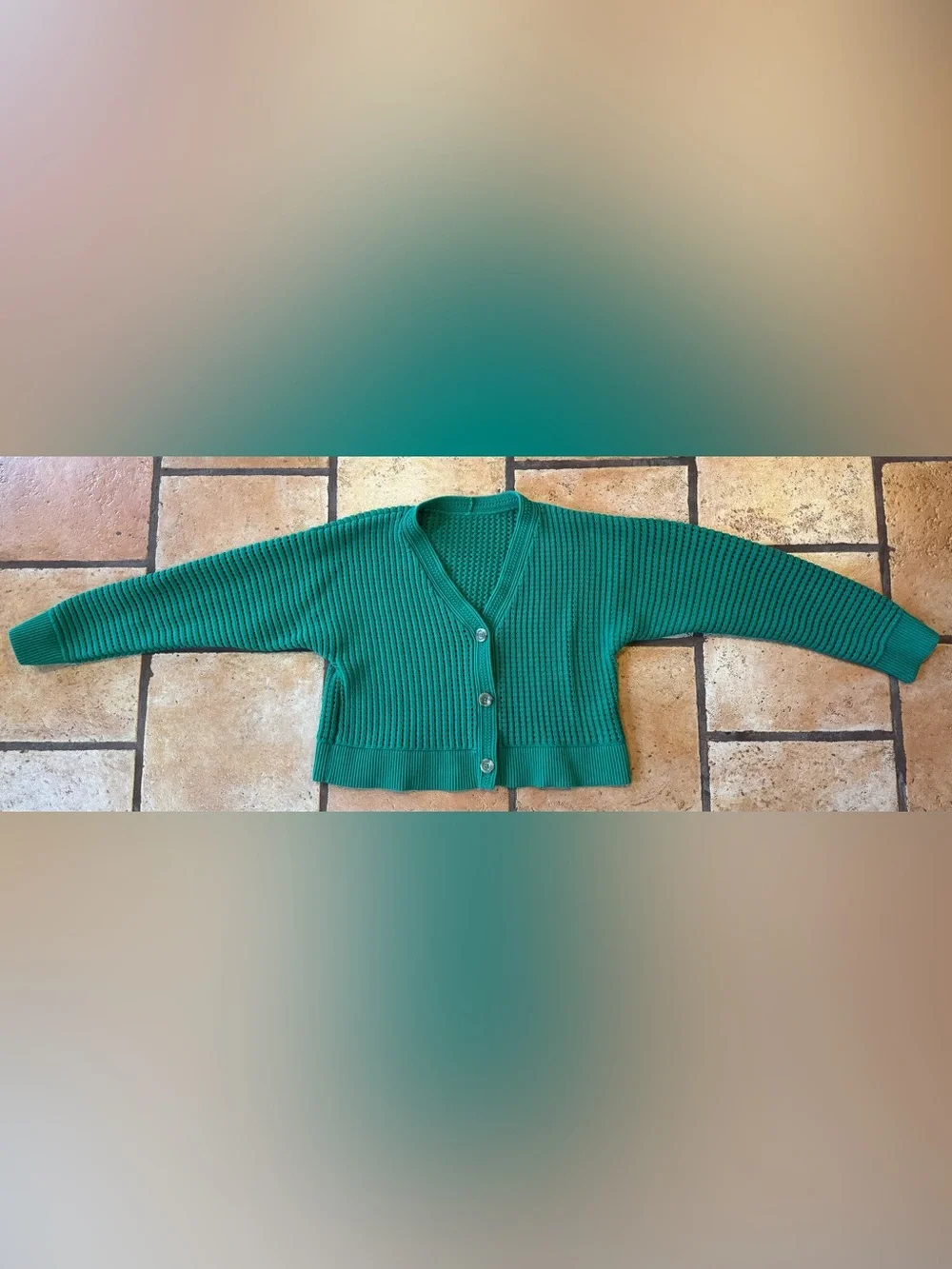 Lululemon Green V-Neck Button-Up Women's Cardigan Crochet Mesh Relaxed Fit Small